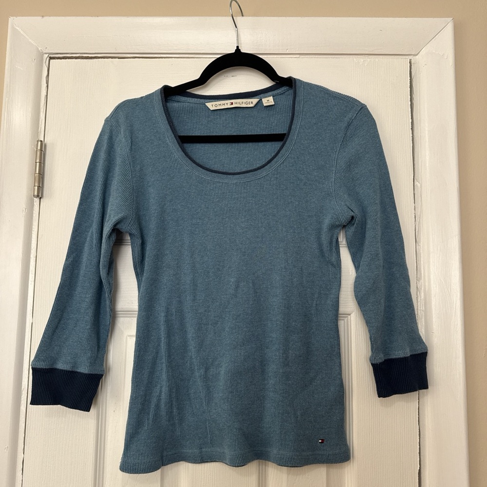 Tommy Hilfiger Teal and Navy Long Sleeve Top